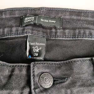 True Religion Jennie Mid Rise Flap Curvy Skinny‎ Jeans, Black Rinse, Sz 28